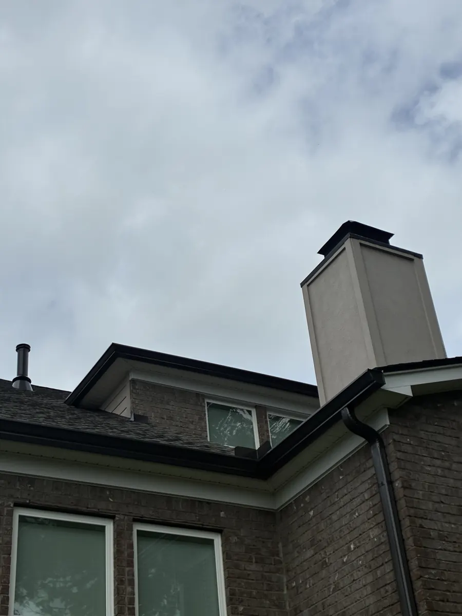 Tan Brick Home, Spectra K-Style — Spectra Metals 6" K-style gutters and downspouts by Three Stone in Middle Tennessee