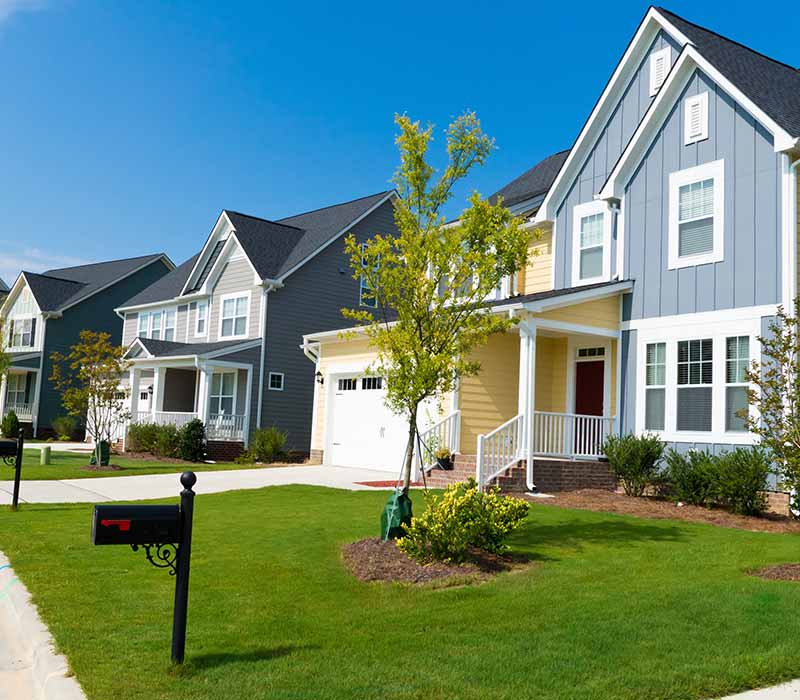 Row of homes in a suburb neighborhood